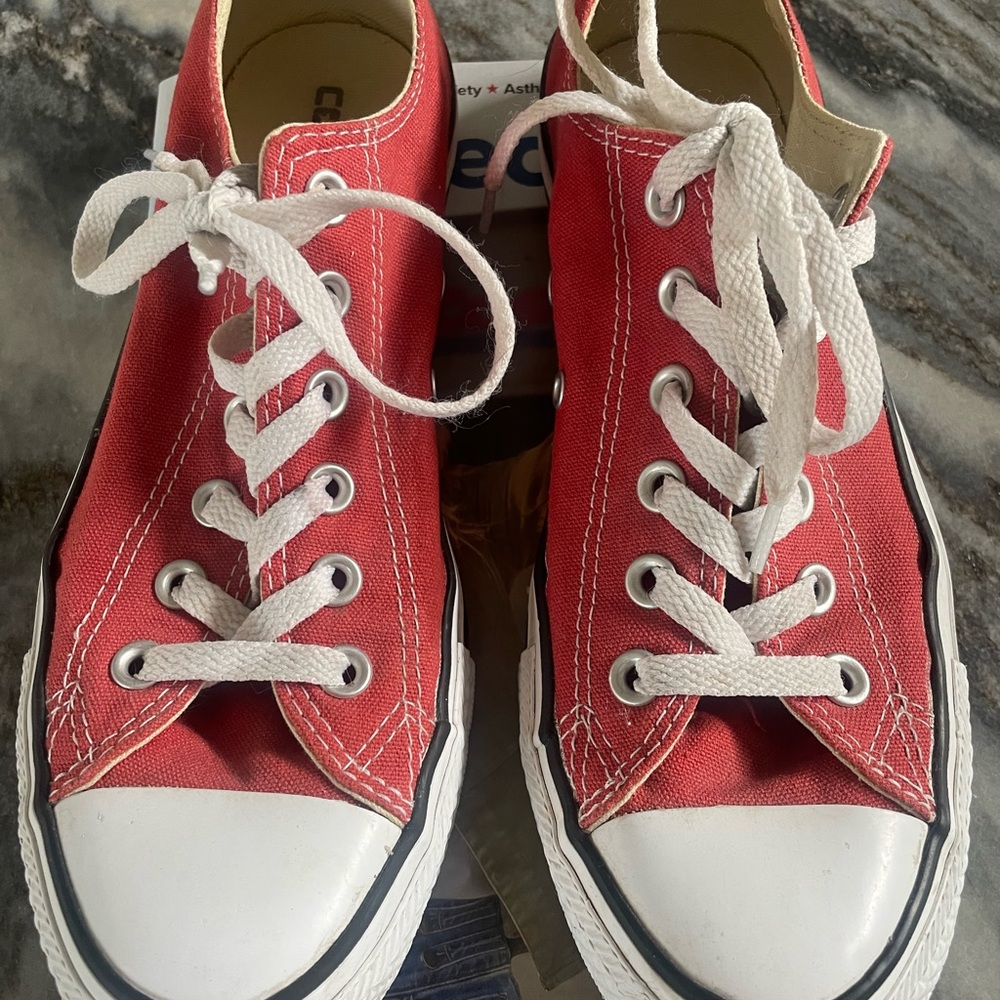 Red “low top” Converse Canvas Lace-Up Sneakers
